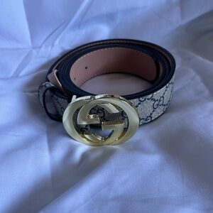 Gucci Women's Gold and Gray Monogram Belt